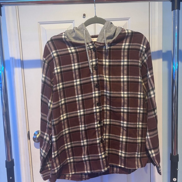 ROMWE Plaid Hoodie with Button-Up Design - Picture 1 of 3